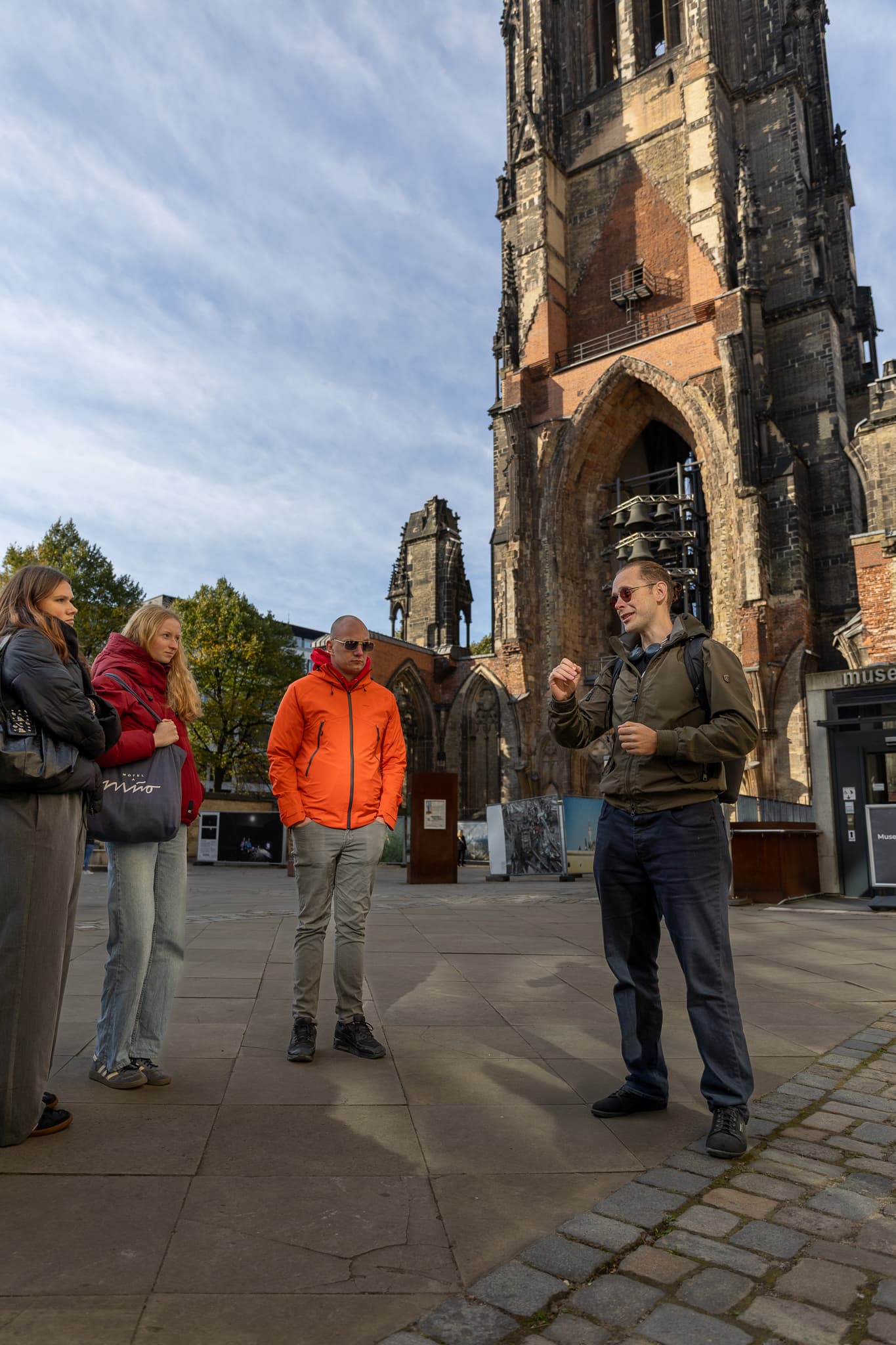 Guide and group on a walking tour in Hamburg